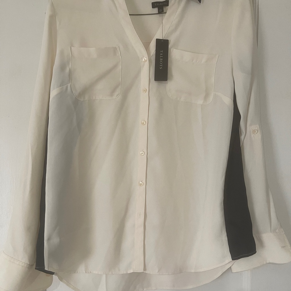 Talbots Cream and Black Long Sleeve Button Down Shirt